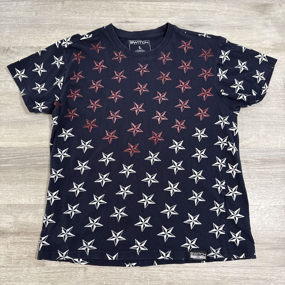 Nautical Star Shirt Men’s Large Blue Red White Switch Remarkable Graphic Tee